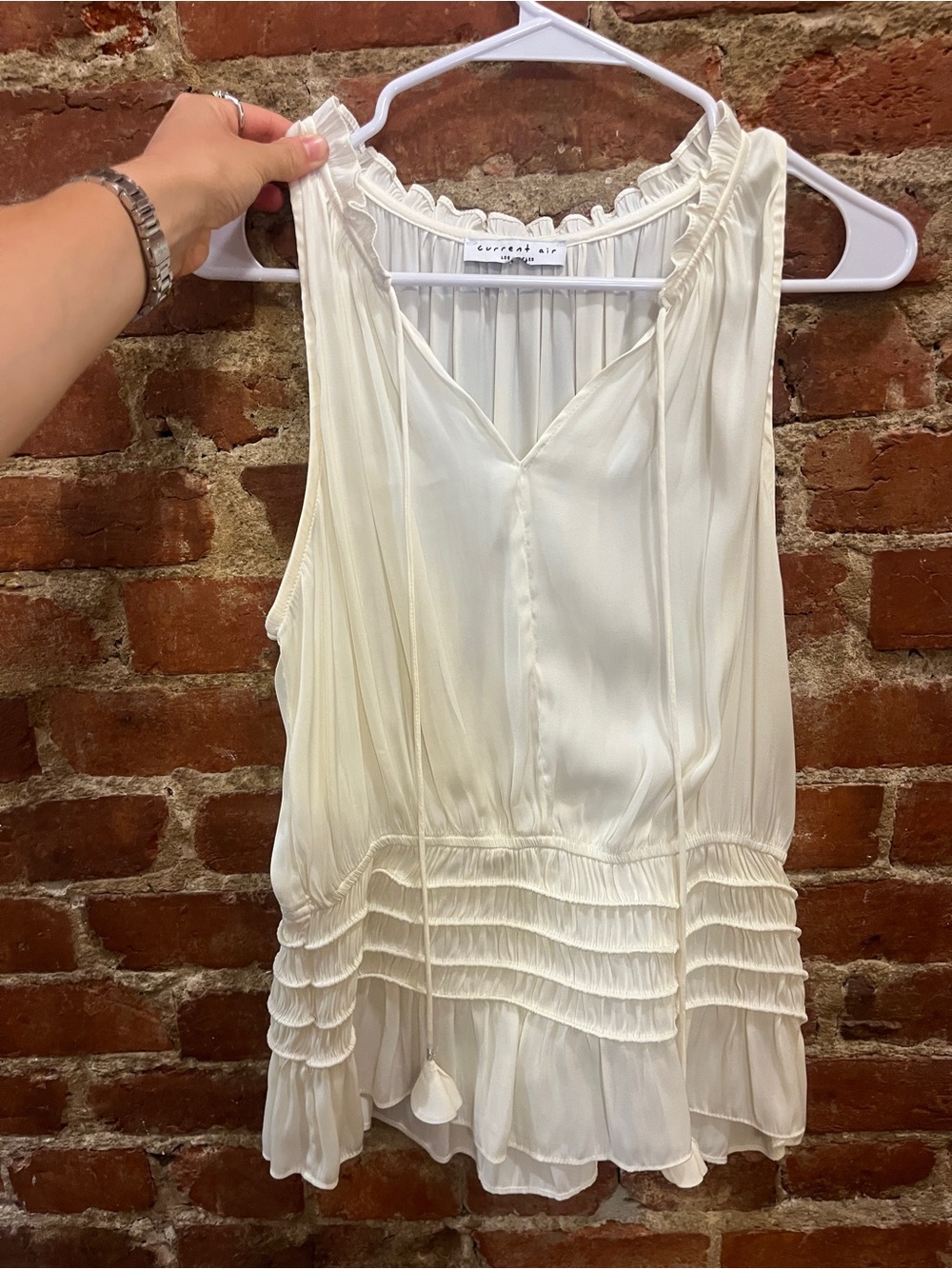 Current Air Ivory Sleeveless Ruffle Tiered Peplum Top